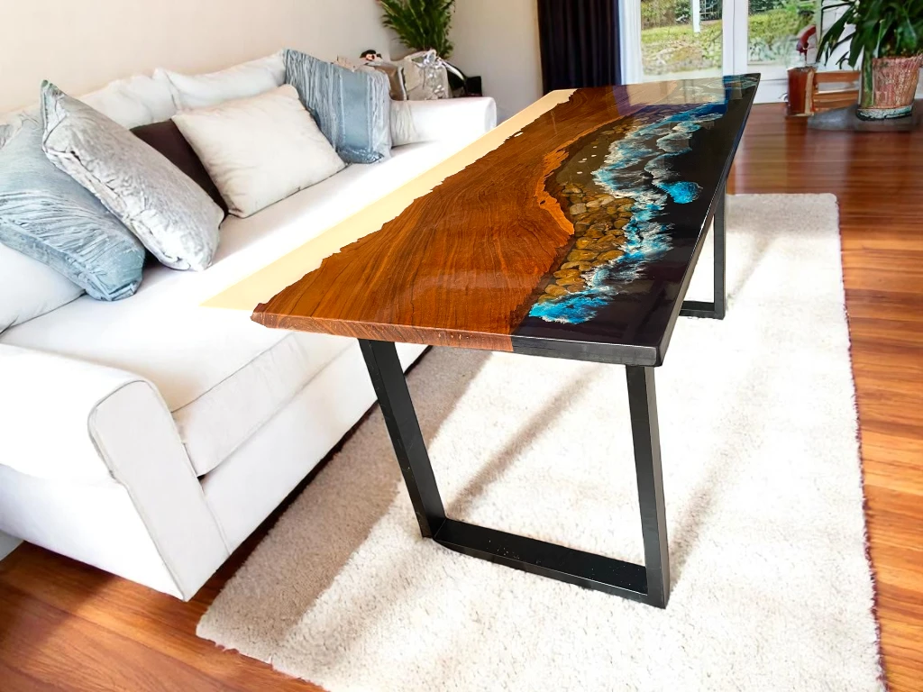 White & Ocean Blue Epoxy Rectangular Table -Limited Stock Available
